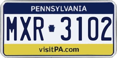 PA license plate MXR3102