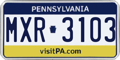 PA license plate MXR3103
