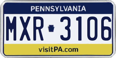 PA license plate MXR3106