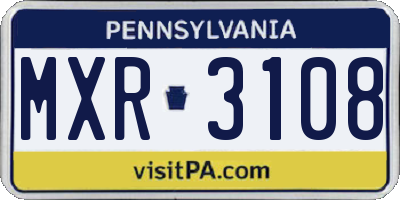 PA license plate MXR3108