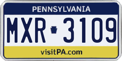 PA license plate MXR3109