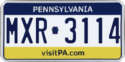 PA license plate MXR3114