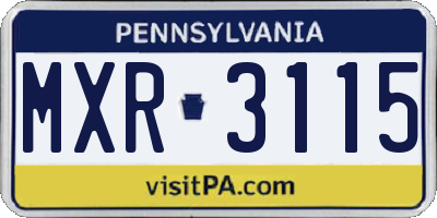 PA license plate MXR3115