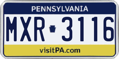 PA license plate MXR3116