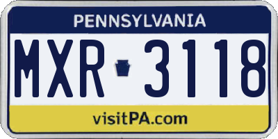 PA license plate MXR3118