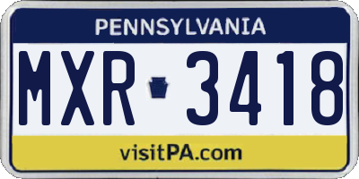 PA license plate MXR3418