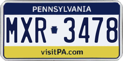 PA license plate MXR3478