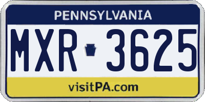 PA license plate MXR3625