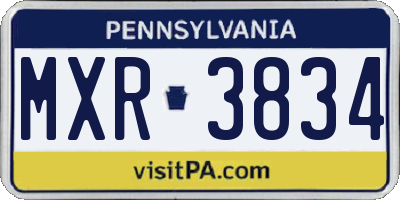 PA license plate MXR3834