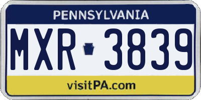 PA license plate MXR3839