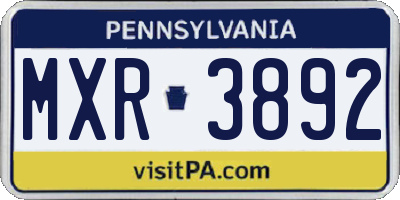PA license plate MXR3892