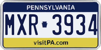 PA license plate MXR3934