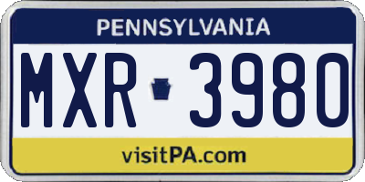 PA license plate MXR3980
