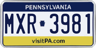 PA license plate MXR3981