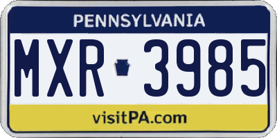 PA license plate MXR3985