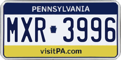 PA license plate MXR3996