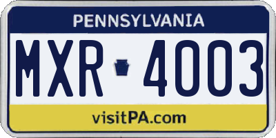 PA license plate MXR4003
