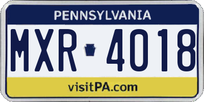 PA license plate MXR4018