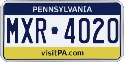 PA license plate MXR4020