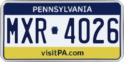 PA license plate MXR4026