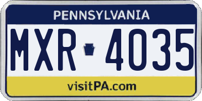 PA license plate MXR4035