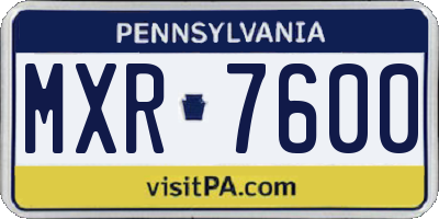 PA license plate MXR7600