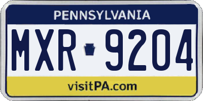 PA license plate MXR9204