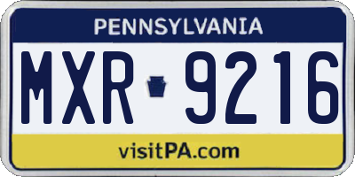PA license plate MXR9216