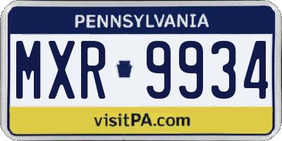 PA license plate MXR9934