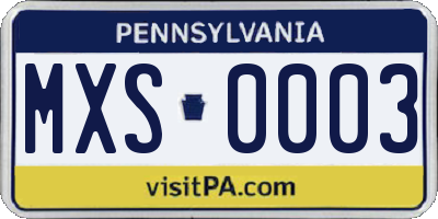 PA license plate MXS0003