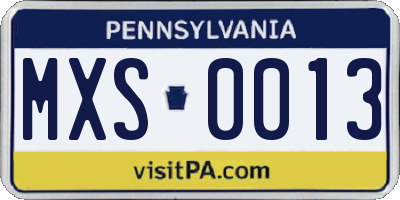 PA license plate MXS0013