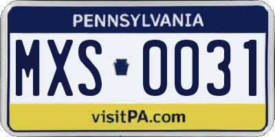 PA license plate MXS0031