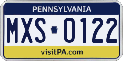 PA license plate MXS0122
