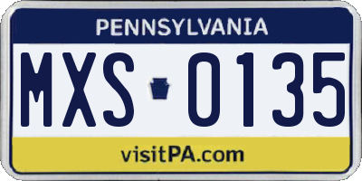 PA license plate MXS0135