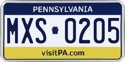 PA license plate MXS0205
