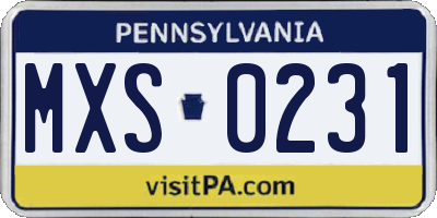 PA license plate MXS0231