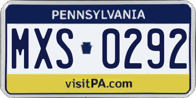 PA license plate MXS0292