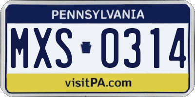 PA license plate MXS0314