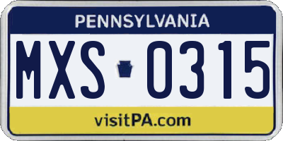 PA license plate MXS0315