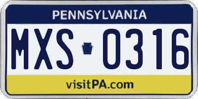 PA license plate MXS0316