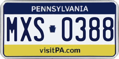 PA license plate MXS0388