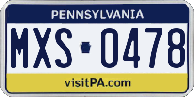 PA license plate MXS0478