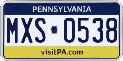 PA license plate MXS0538