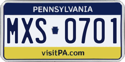 PA license plate MXS0701