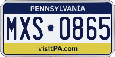 PA license plate MXS0865