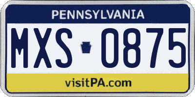 PA license plate MXS0875
