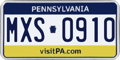 PA license plate MXS0910
