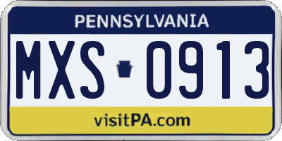 PA license plate MXS0913