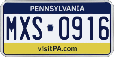 PA license plate MXS0916