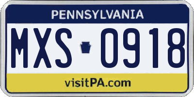 PA license plate MXS0918
